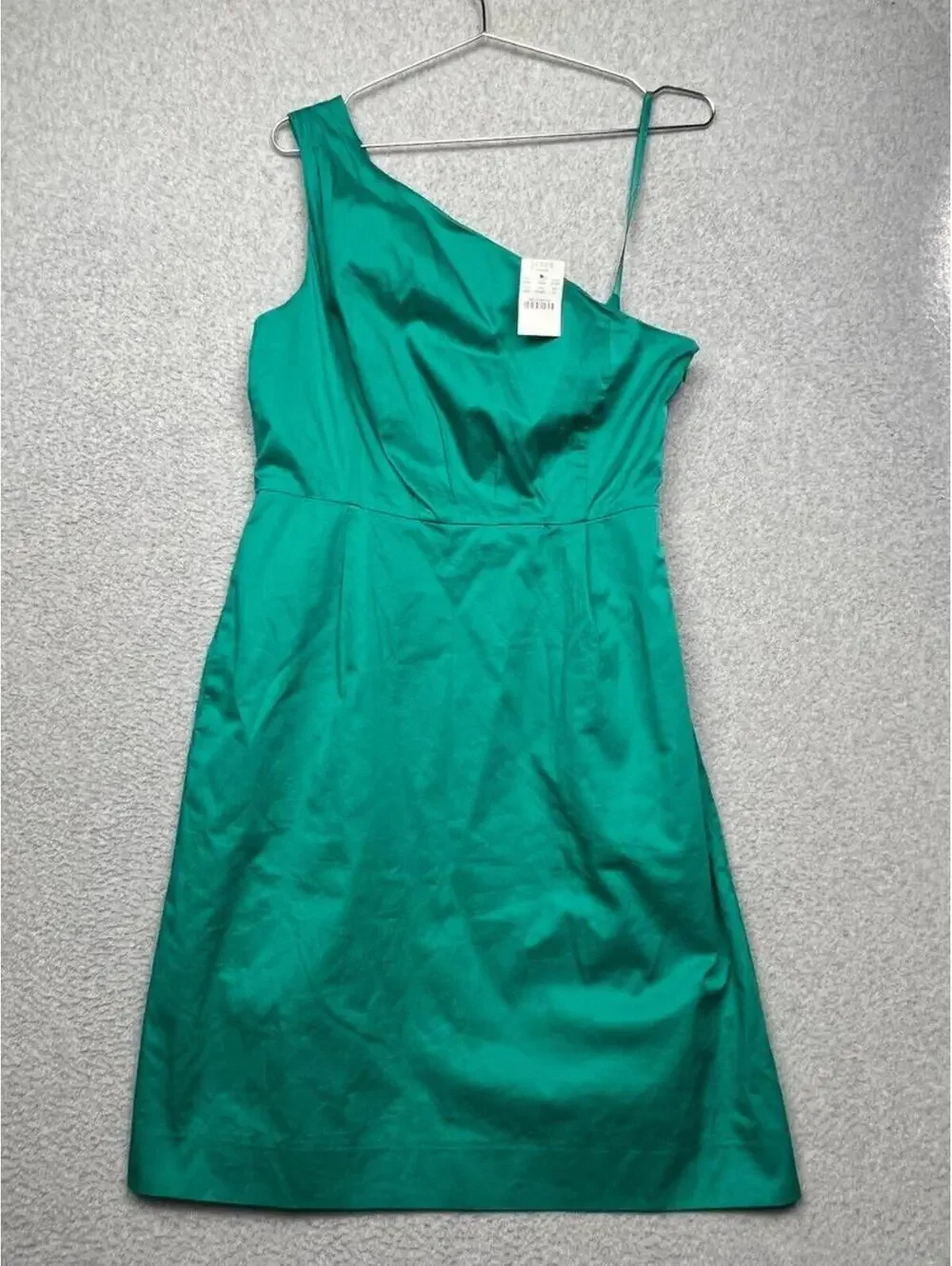 J.Crew Womens 10 Green One Shoulder Dress Studio Sheath Taffeta Holiday Party